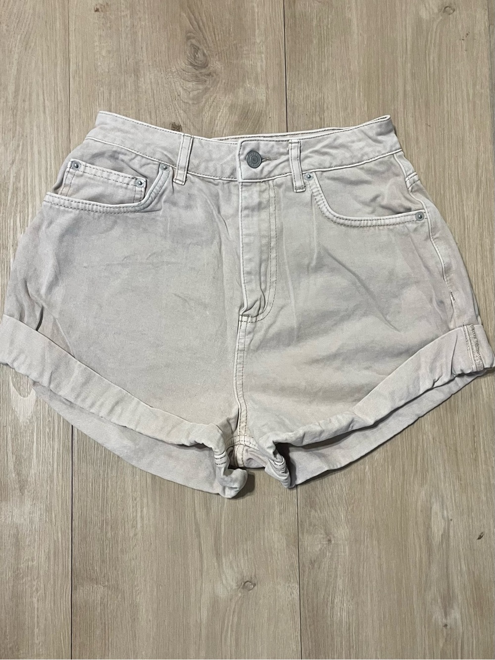 ASOS High-Waist Rolled Hem Jean Shorts — Light Beige